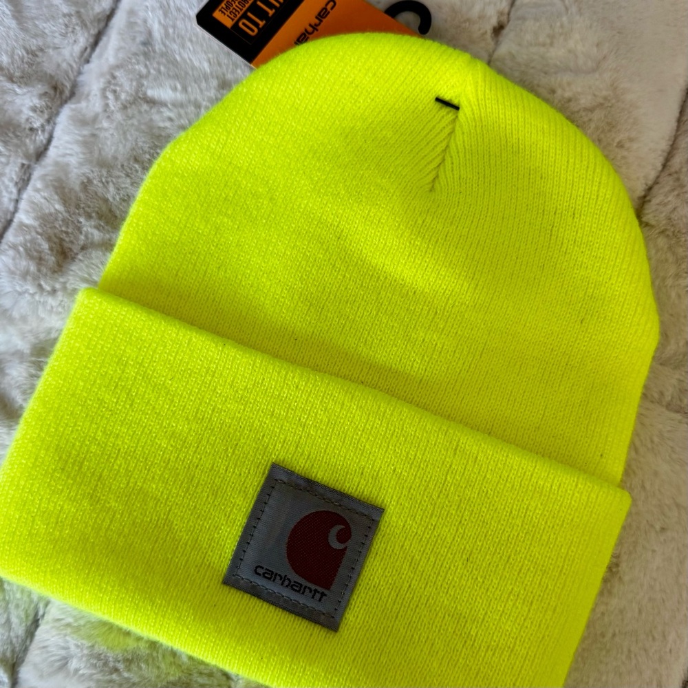 Carhartt A18 Acrylic Watch Hat BRITE LIME Thick Stretch Rib Knit UNISEX